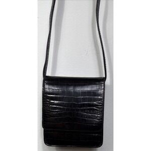 Banana Republic Black Croc Embossed Leather Crossbody Shoulder Bag